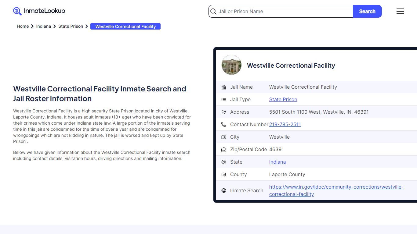 Westville Correctional Facility Inmate Search, Jail Roster, Bookings ...