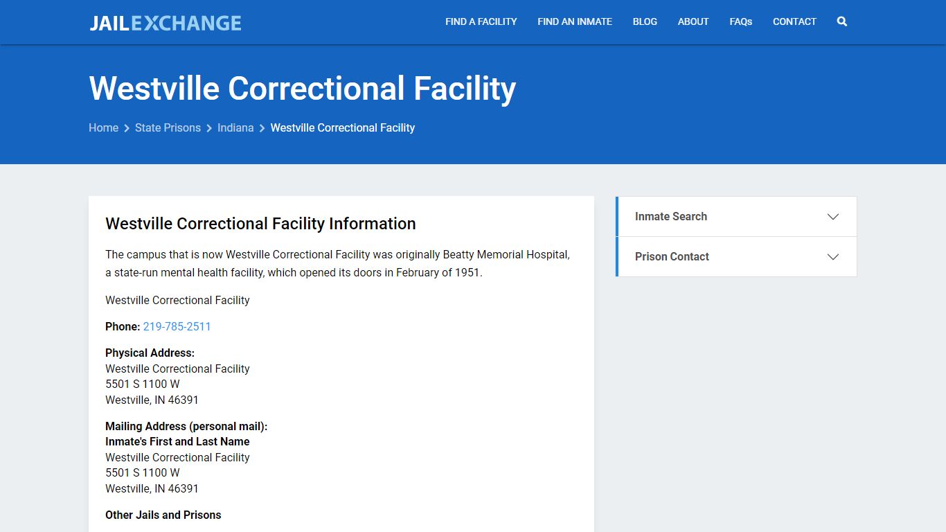 Westville Correctional Facility Inmate Search, IN - Jail Exchange