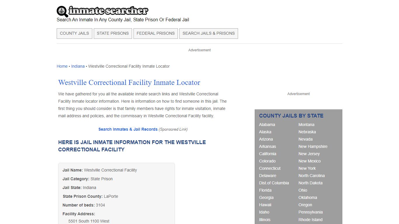 Westville Correctional Facility Inmate Locator - Inmate Searcher