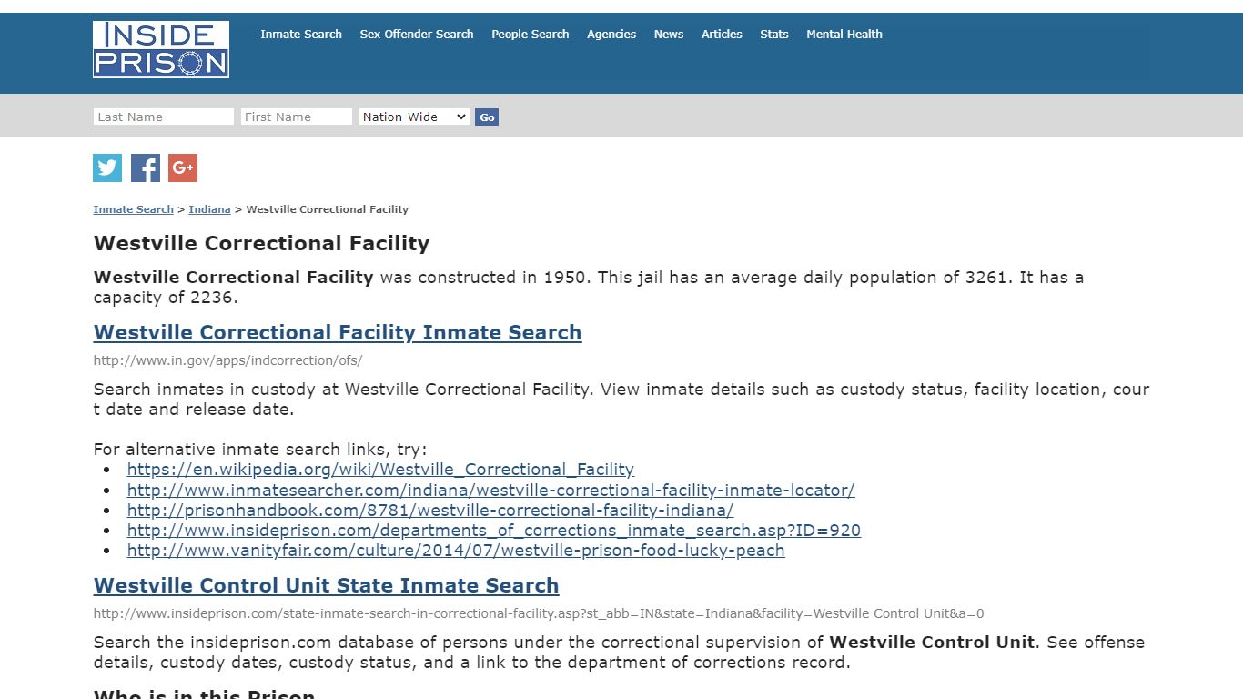 Westville Correctional Facility - Indiana - Inmate Search - Inside Prison